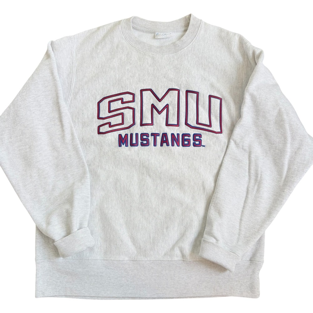 Champion Reverse Weave SMU Mustangs Sweatshirt Mens Med Gray Embroidered Stitch
